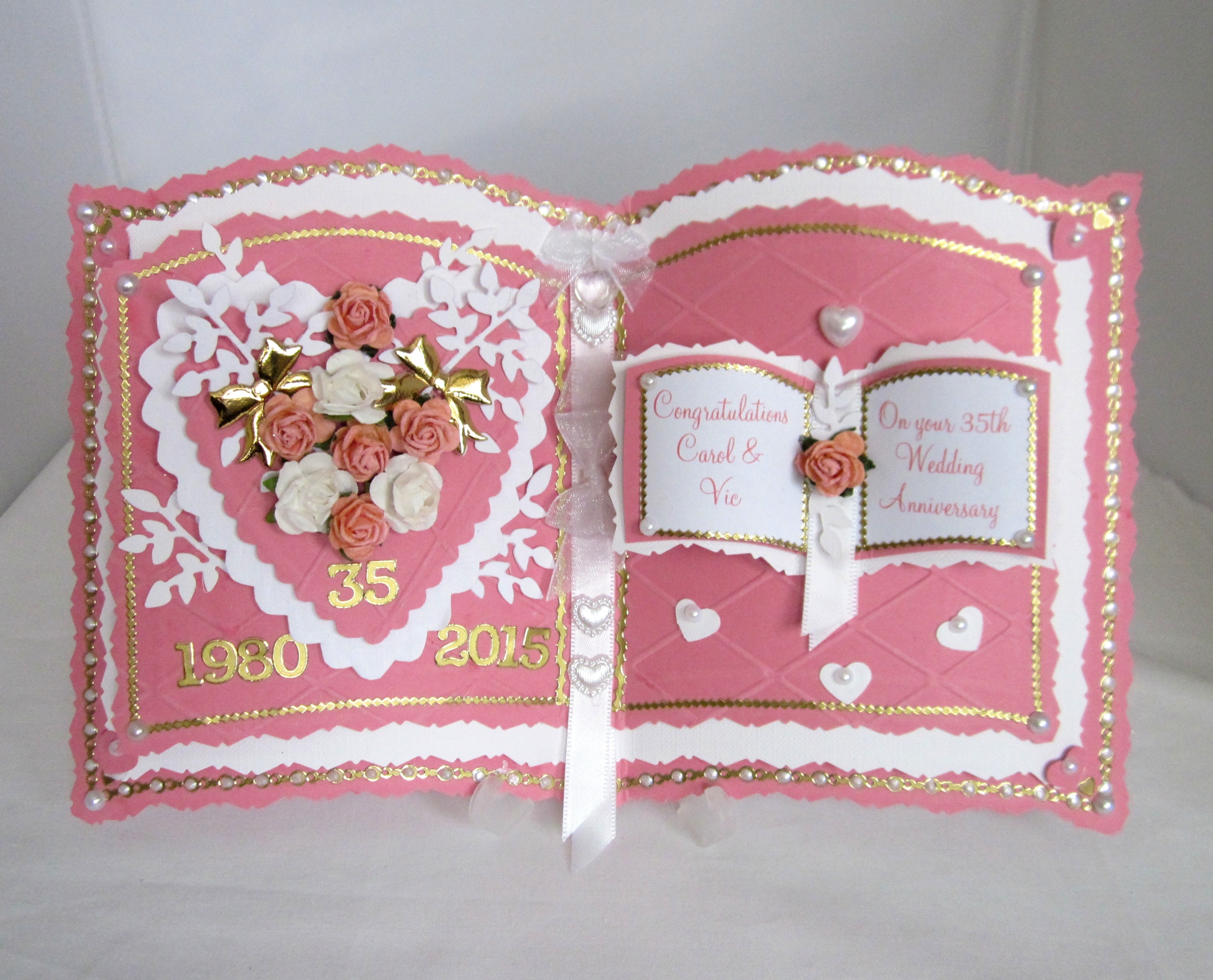  Coral  Wedding  Anniversary  card  with box and stand