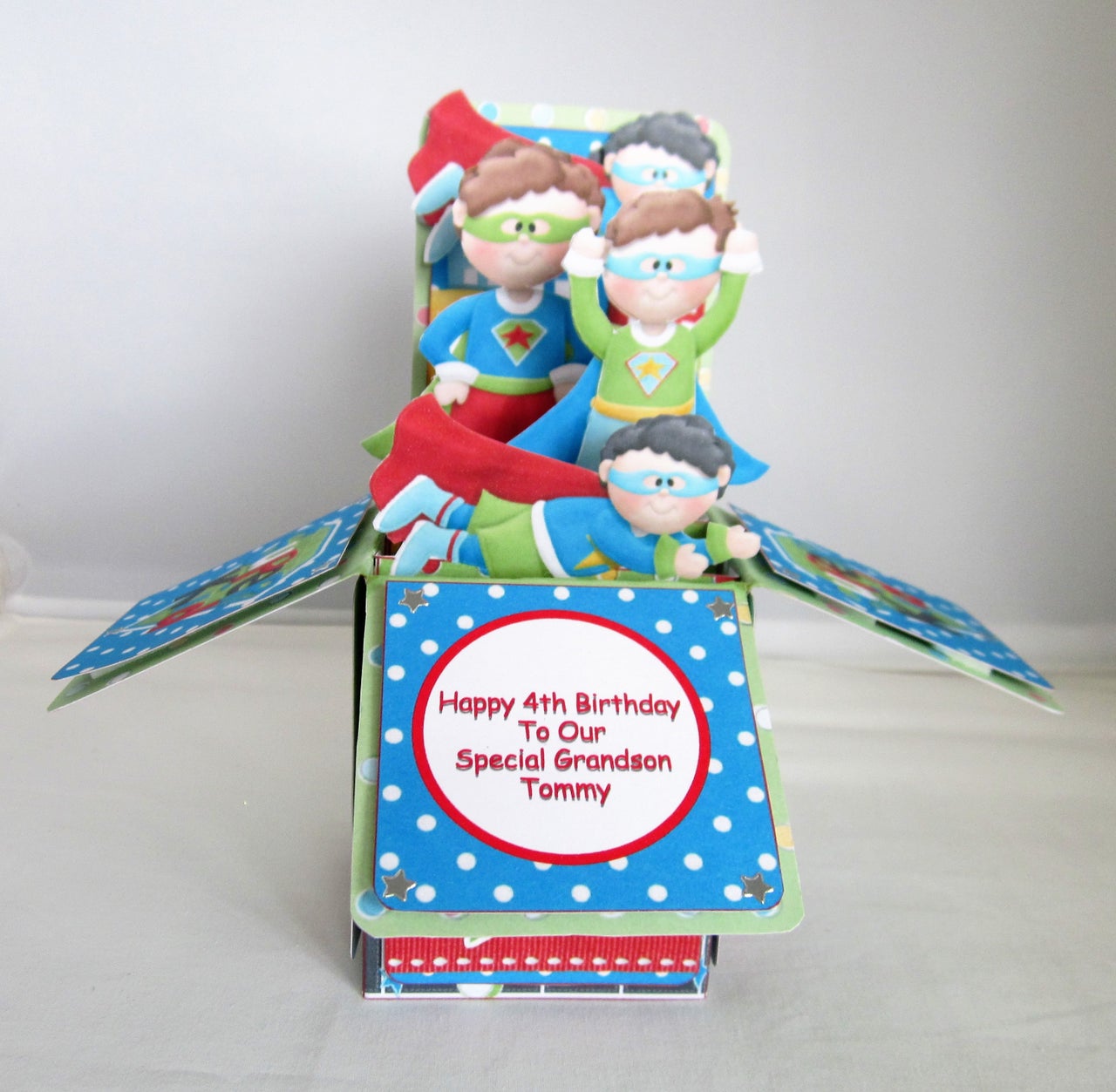Handmade personalised pop up box birthday card grandson/Godson/son/nephew etc